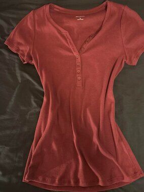 Hollister women’s burgundy short sleeve button up...